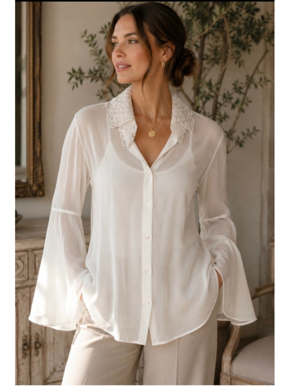 THE ROW 100% Silk Ivory Sarabee Top Blouse S New